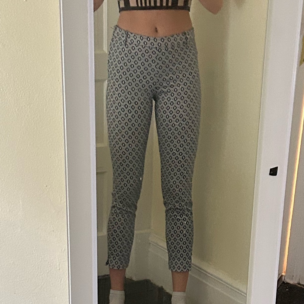 H&M Navy / White Patterned Fitted Slacks